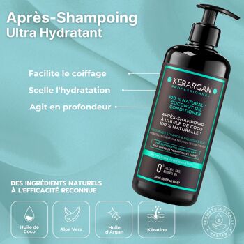 Kerargan - Ensemble Hydratant Shampoing, Après-Shampoing, Masque et Sérum à l'Huile de Coco - 3x500ml + 100ml 4