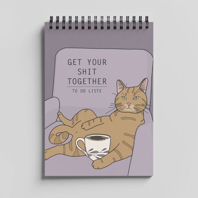 To do list DIN A6, ring binding, cat with coffee cup