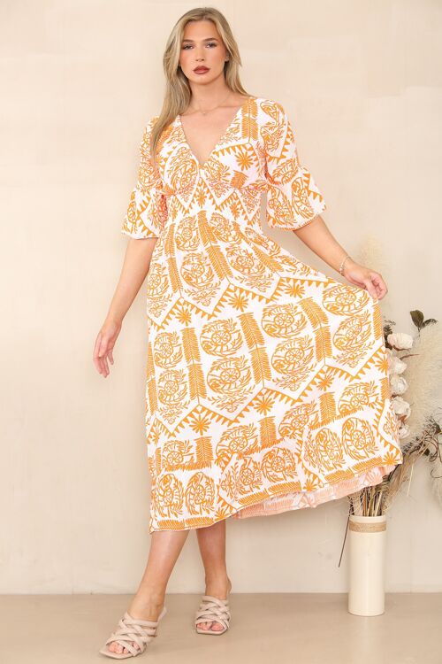 Cinched waist printed summer dress