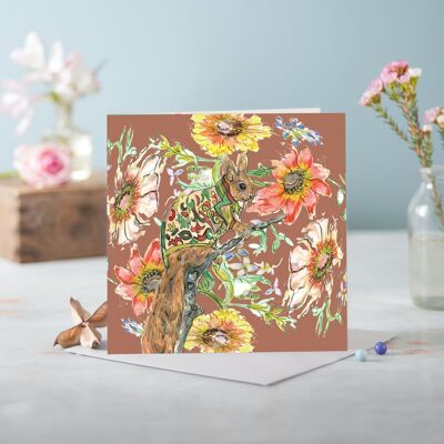 Cottage Floral Ornate Squirrel Greeting Card