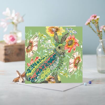 Cottage Floral Ornate Hare Greeting Card