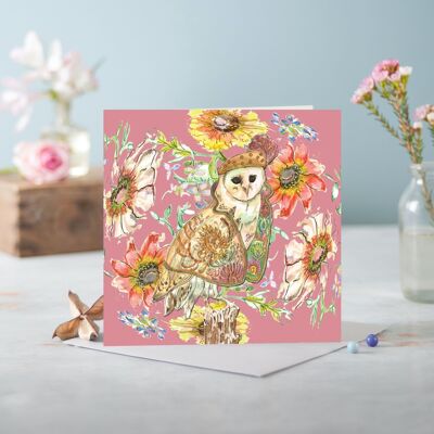 Cottage Floral Ornate Owl Greeting Card