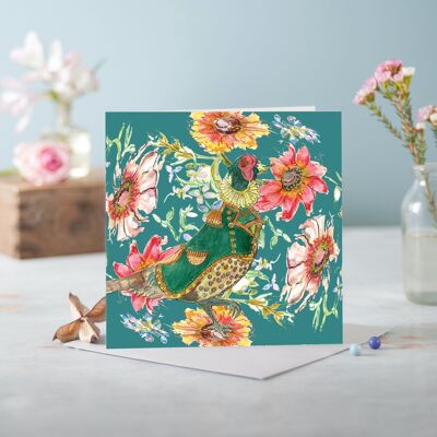 Cottage Floral Ornate Pheasant Greeting Card