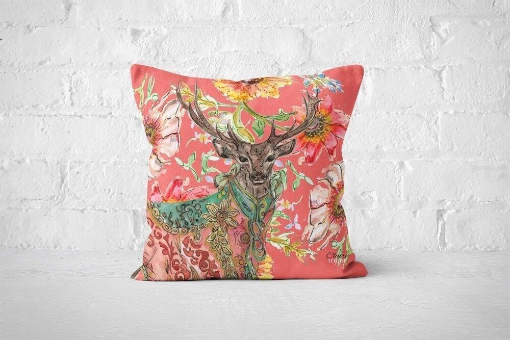 Cuscino di cervo regale floreale cottage