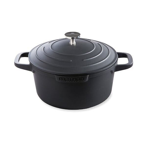 Lightweight round cocotte in cast aluminum 20 cm 2.6 L color black Mathon