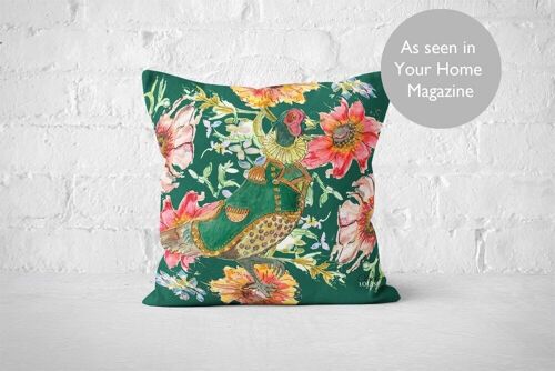 Cottage Floral Forest Green Pheasant Cushion