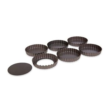 Set de 6 moules à tartelette avec fond amovible acier revêtement antiadhérent 12 cm Mathon 2