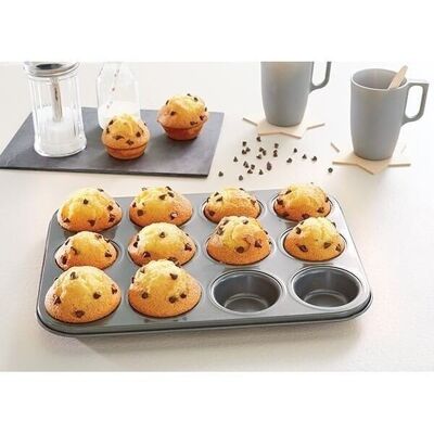 12 steel muffin tray with non-stick coating 35.5 cm Mathon