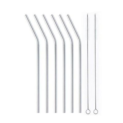 Set of 6 curved stainless steel straws 21 cm Mathon