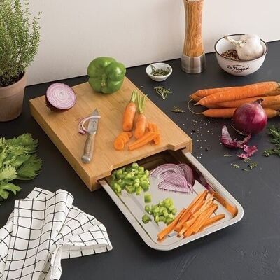 Mathon bamboo cutting board 34 cm with removable stainless steel tray