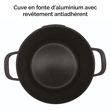 Cocotte légère ronde en fonte d'aluminium 24 cm 4,5 L coloris noir Mathon 4