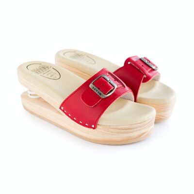 2103-A Red. Wooden sandal with spring