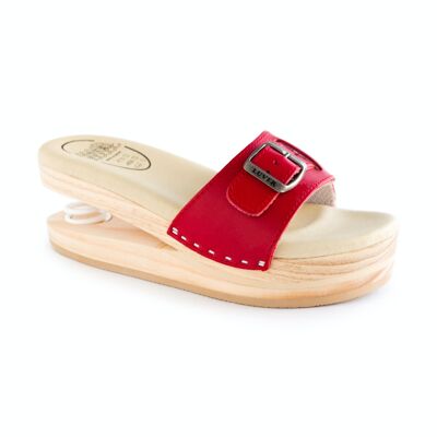 2103-A Red. Wooden sandal with spring