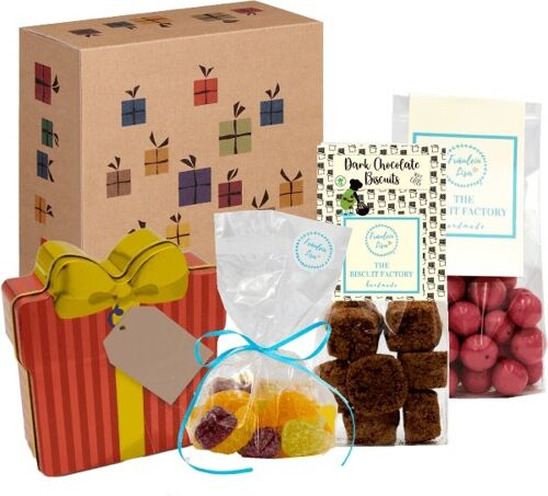 Geschenkkarton mit Keksdose, Dragees & Fruchtgelee