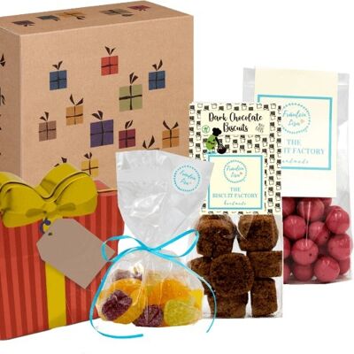 Caja de regalo con tarro de galletas, grageas y gelatina de frutas
