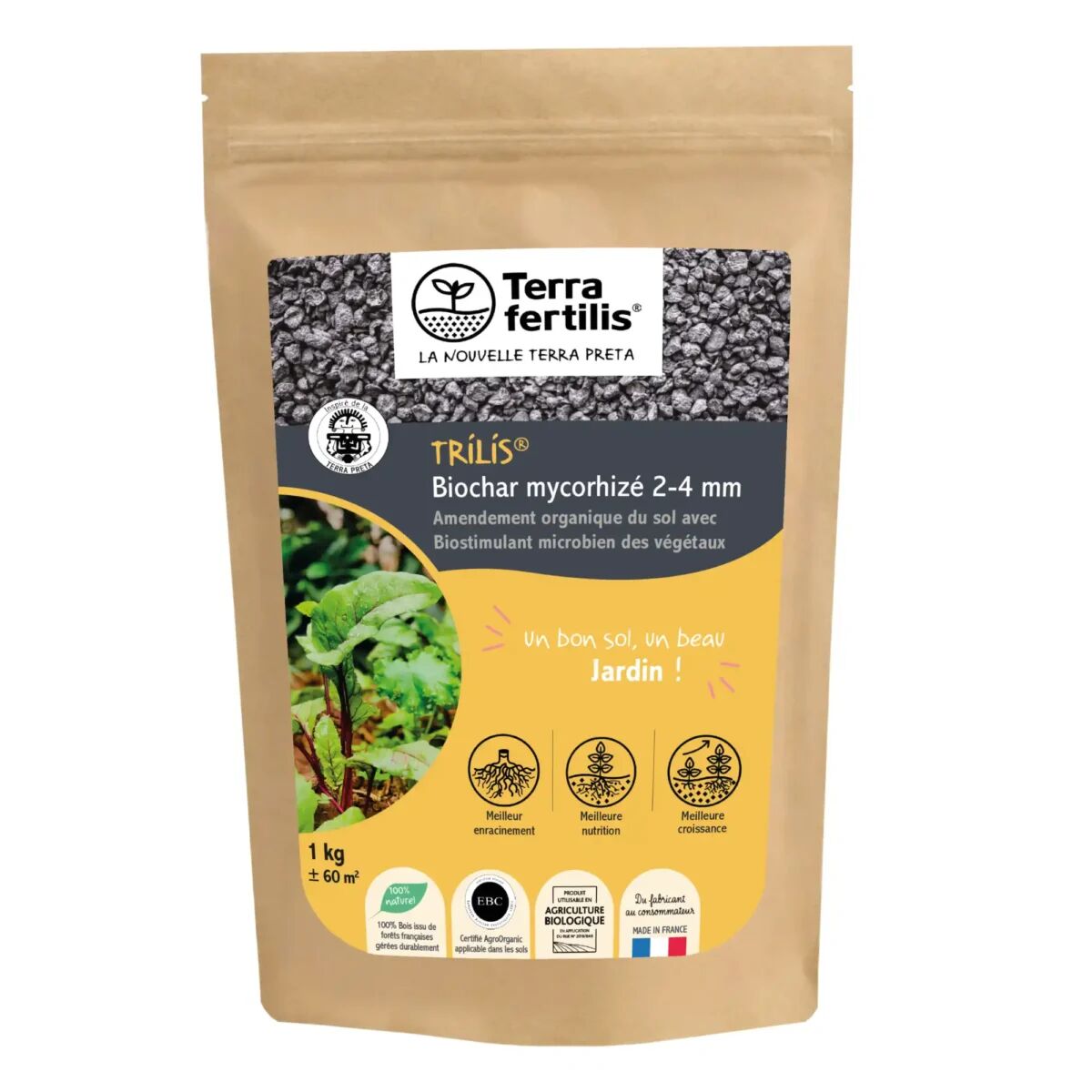 Trilis 2-4 mm Mykorrhiza-Biochar-Biostimulans - 1-kg-Beutel