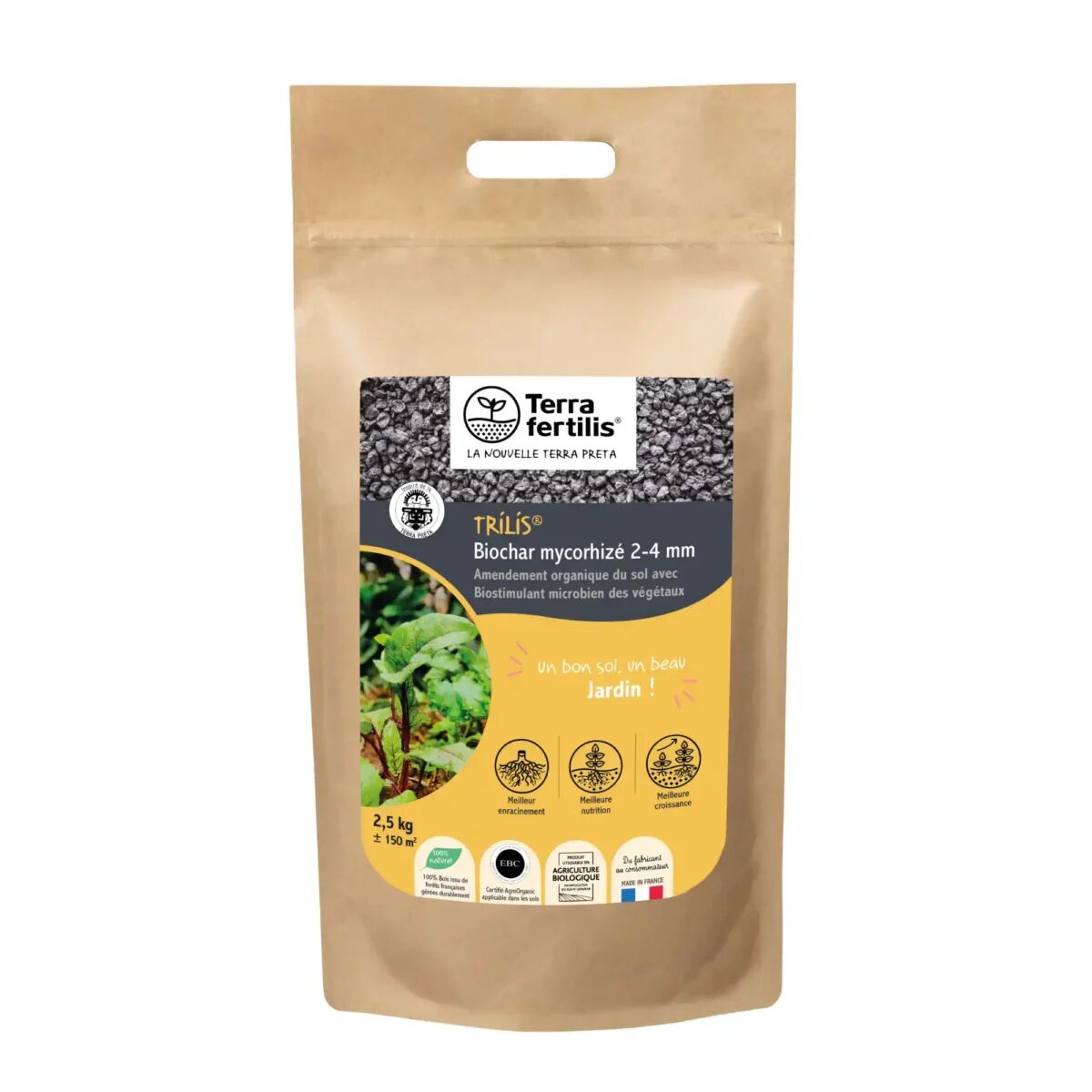 Trilis 2–4 mm Mykorrhiza-Biochar-Biostimulans – 2,5-kg-Sack