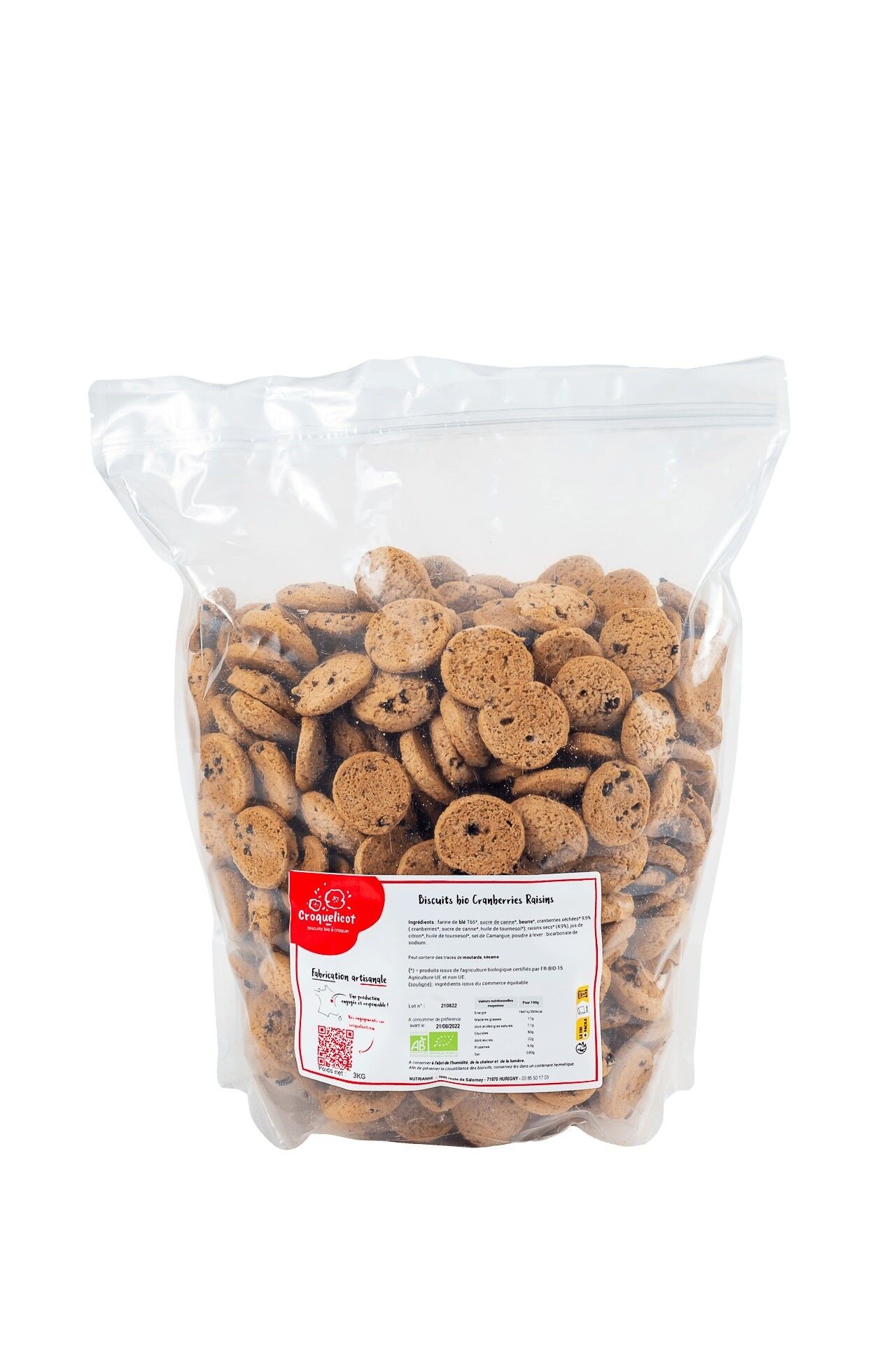 Bio-Cranberry-Rosinen-Kekse – Großpackung im 3-kg-Beutel