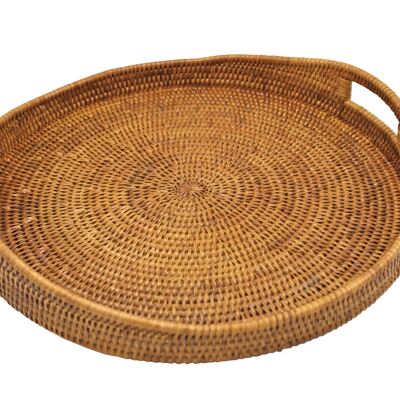 Thibaw L curved tray in honey rattan