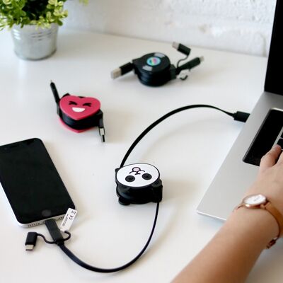 Universelles 3-in-1-Ladekabel – iPhone Lightning / USB Typ-C / Micro-USB – Panda