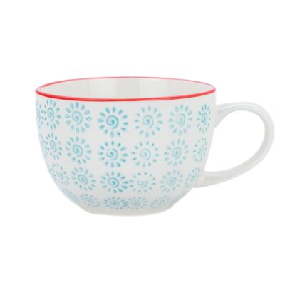 Nicola Spring Patterned Cappuccino and Tea Cup - 250ml - Turquoise And Red