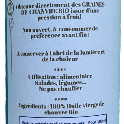 Huile de chanvre bio, vierge et pressée à froid – 250ml