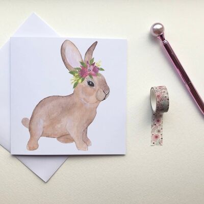 Biglietto d'auguri floreale coniglietto coniglio