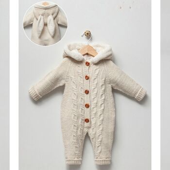 Organic Knitwear Hooded Baby Outdoor Bunny Pram Suit 1