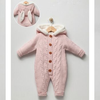 Organic Knitwear Hooded Baby Outdoor Bunny Pram Suit 2