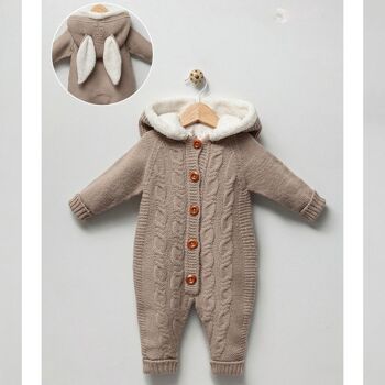 Organic Knitwear Hooded Baby Outdoor Bunny Pram Suit 3