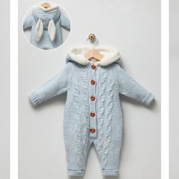 Organic Knitwear Hooded Baby Outdoor Bunny Pram Suit 4