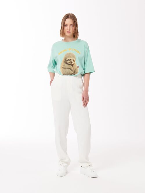 Sloth Print Unisex T-shirt in Light Mint Green
