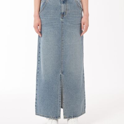 Split Denim Maxi Skirt in Blue