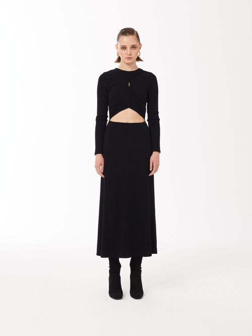 Cross Front Cut-Out Midi Dress in Black