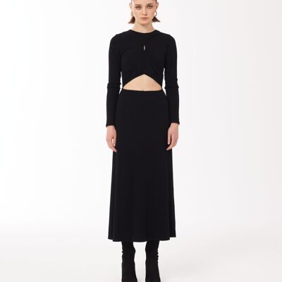 Cross Front Cut-Out Midi Dress in Black
