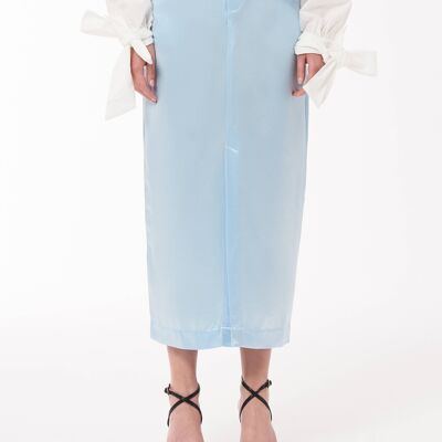 Satin Midi Skirt in Baby Blue