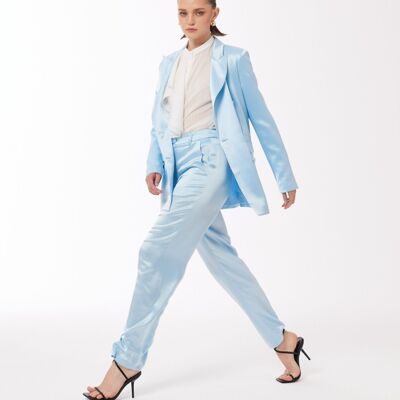 Satin Double-Breasted Blazer Jacket in Baby Blue