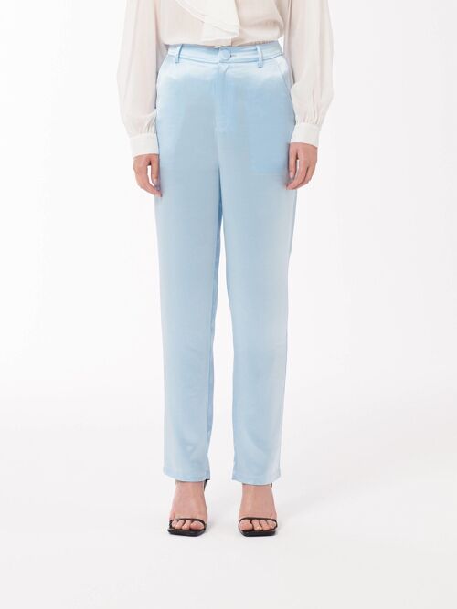 Satin Suit Trouser in Baby Blue