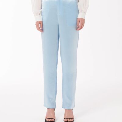 Pantaloni da abito in raso in azzurro baby