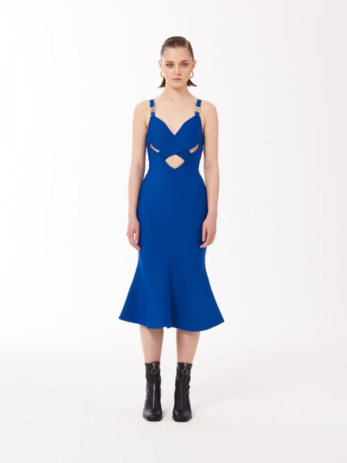 Stretch Jersey Cut-out Bandage Midi Dress in Cobalt Blue