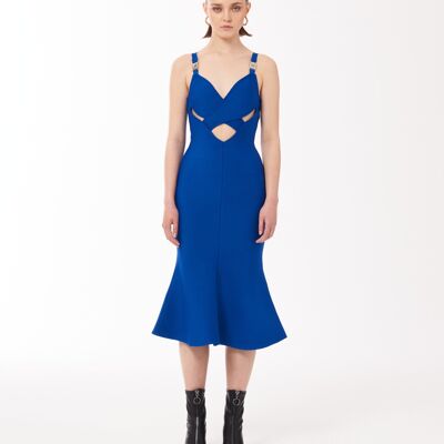 Stretch Jersey Cut-out Bandage Midi Dress in Cobalt Blue