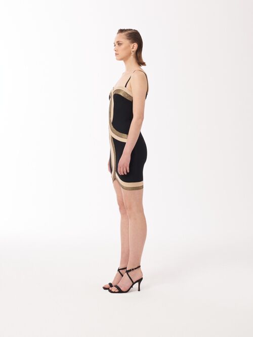 Contrast Panel Bandage Mini Dress in Black and Gold