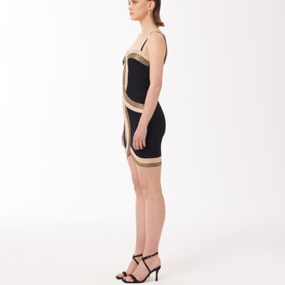 Contrast Panel Bandage Mini Dress in Black and Gold