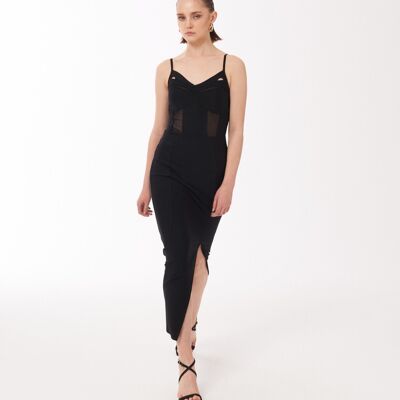 Bustier-Kleid mit Netzeinfassung in Schwarz