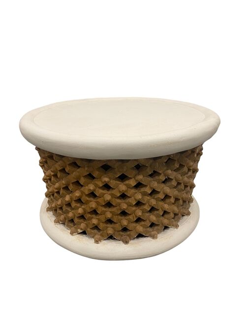 Bamileke Stool/table - Natural & White (124.1) Large