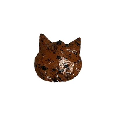 Visage de chat à facettes, 2,5x2,5 cm, obsidienne acajou
