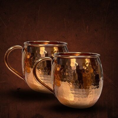 Pure Copper Set 2 Mugs Hammered - 470 ml