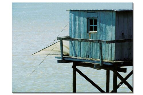 Wandbild: Hütte mit Netz vor Meer - Querformat 4:3 - viele Größen & Materialien – Exklusives Fotokunst-Motiv als Leinwandbild oder Acrylglasbild zur Wand-Dekoration