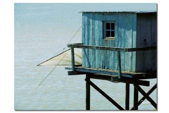 Papier peint : Cabane avec un filet devant la mer - Format paysage 4:3 - Nombreuses tailles et matériaux - Motif d'art photo exclusif sous forme de toile ou de verre acrylique pour la décoration murale 1