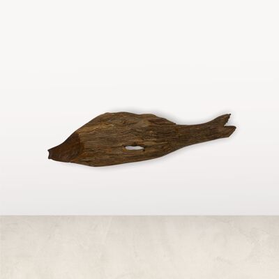 Poisson sculpté à la main en bois flotté - (L11.8)